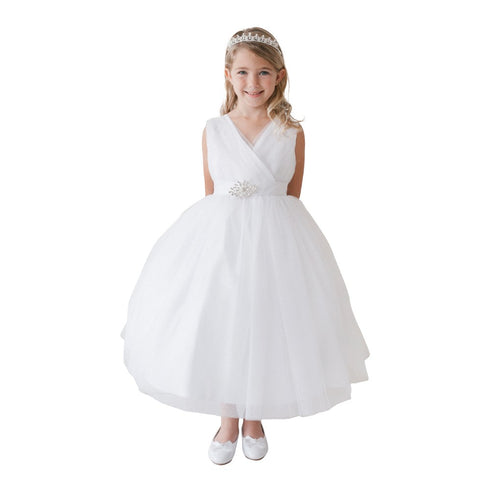 Vestido de dama de honor junior de tul plisado con fajín de satén amarillo para niñas grandes 8-16